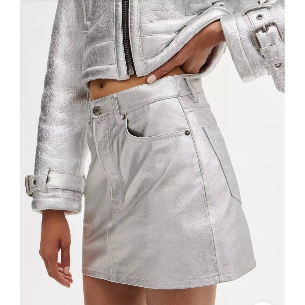 Coach Metallic Silver leather mini skirt